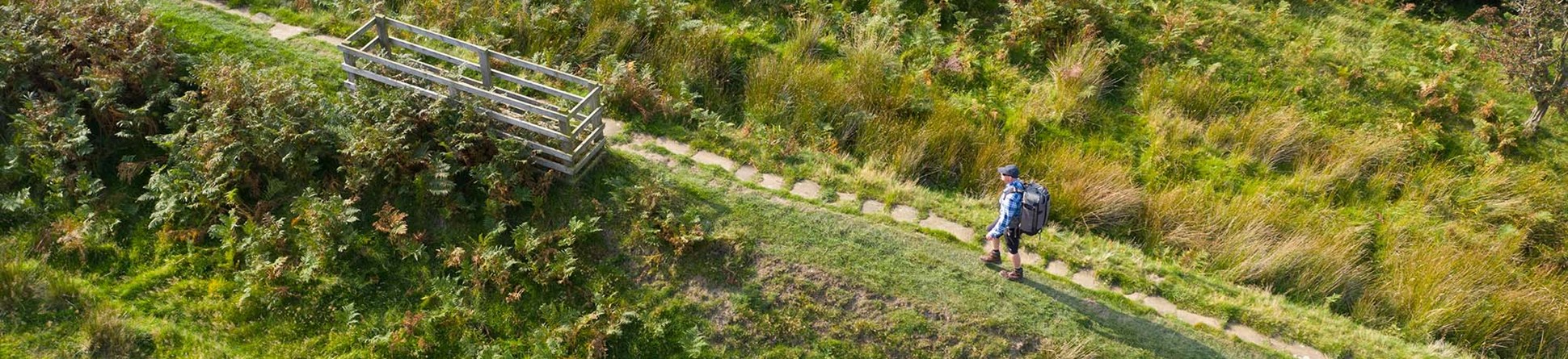 Overhead view of a person walking along Kirby Bank Trod.