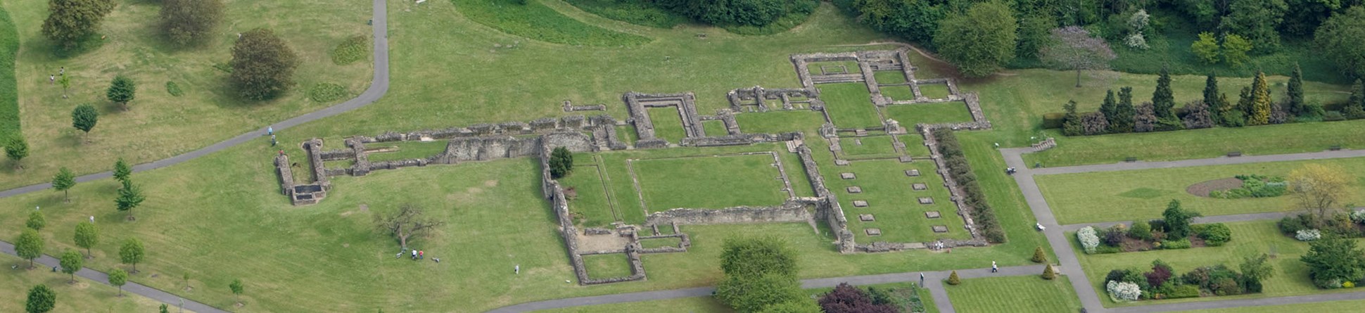 Lesnes Abbey ruins from the air