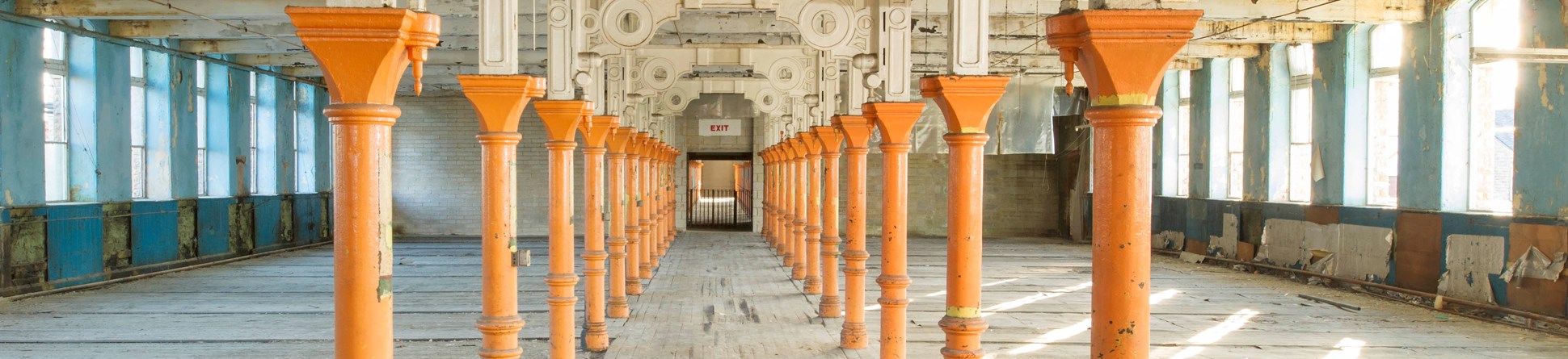 Columns inside Dalton Mills, Keighley, Yorkshire