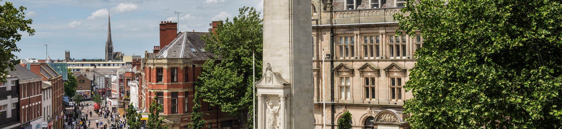 Image of Preston War Memorial, Market Place, Preston, Lancashire, upgraded to I. Preston lost around 2,000 men during the First World War, including soldiers of the Preston Pals. This memorial, rising above the heart of the city, was designed by the eminent architect Sir Giles Gilbert Scott- also the designer of the red telephone box.