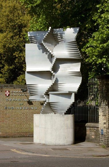 Construction in Aluminium by Kenneth Martin, outside Department of Engineering at the University of Cambridge, 1967. Listed Grade II © Historic England