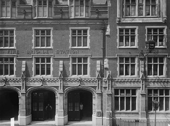 Exterior of the main entrance front of the Fire Brigade Station