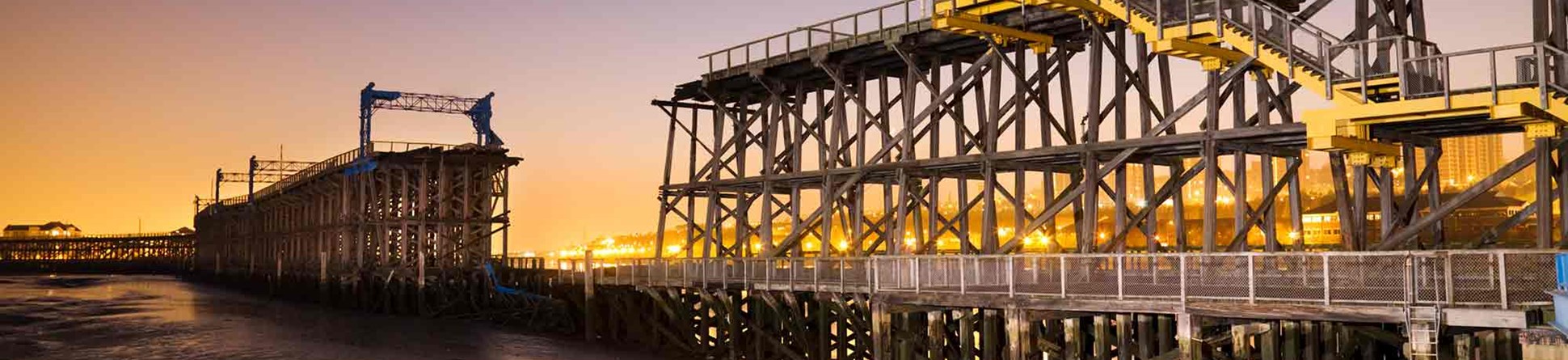 General view of Dunston Staiths lit at twilight.