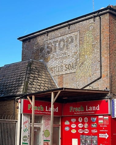 A ghost sign advertising Hustler Soap.