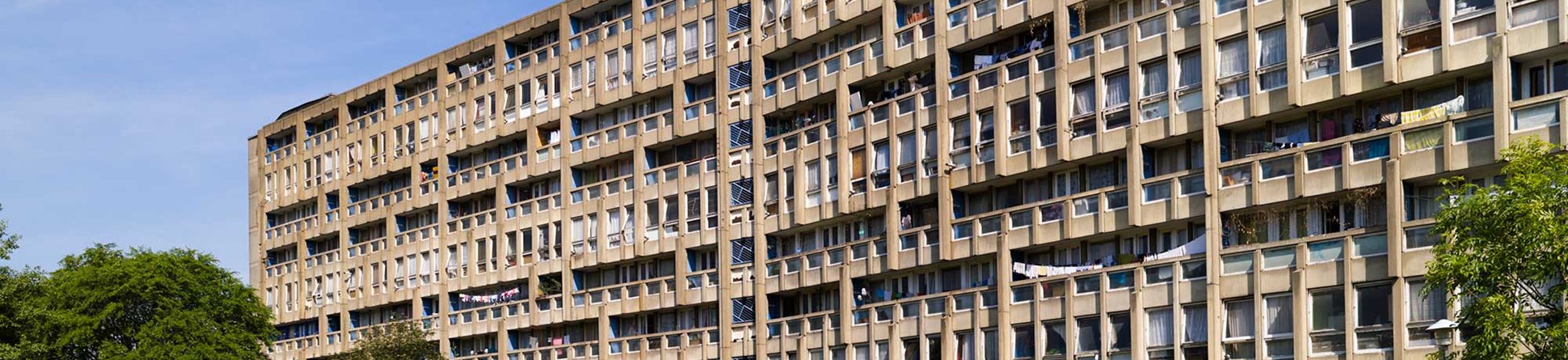 Long multi-storey block of flats.